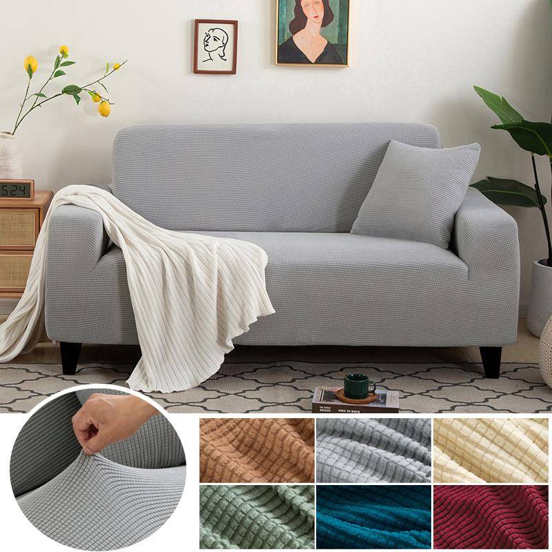 Jacquard Elastic Hörnsofföverdrag Polar Fleece Solid Sofföverdrag L -Shape Soffa Slipcover Bänköverdrag 1 /2 /3 /4 Sätensskydd
