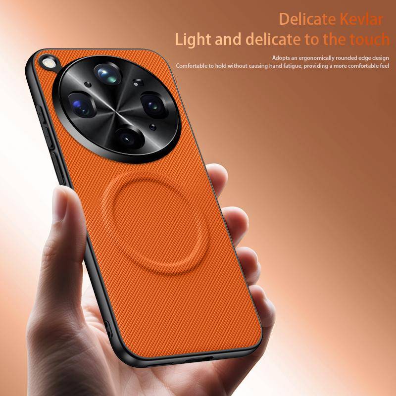 Lyxig Kevlar-textur för Magsafe Magnetiskt Fodral för OPPO Find X9 Ultra X9s X9Pro X9 X8 Pro X8 Lins Repskyddande Skyddsfodral orange