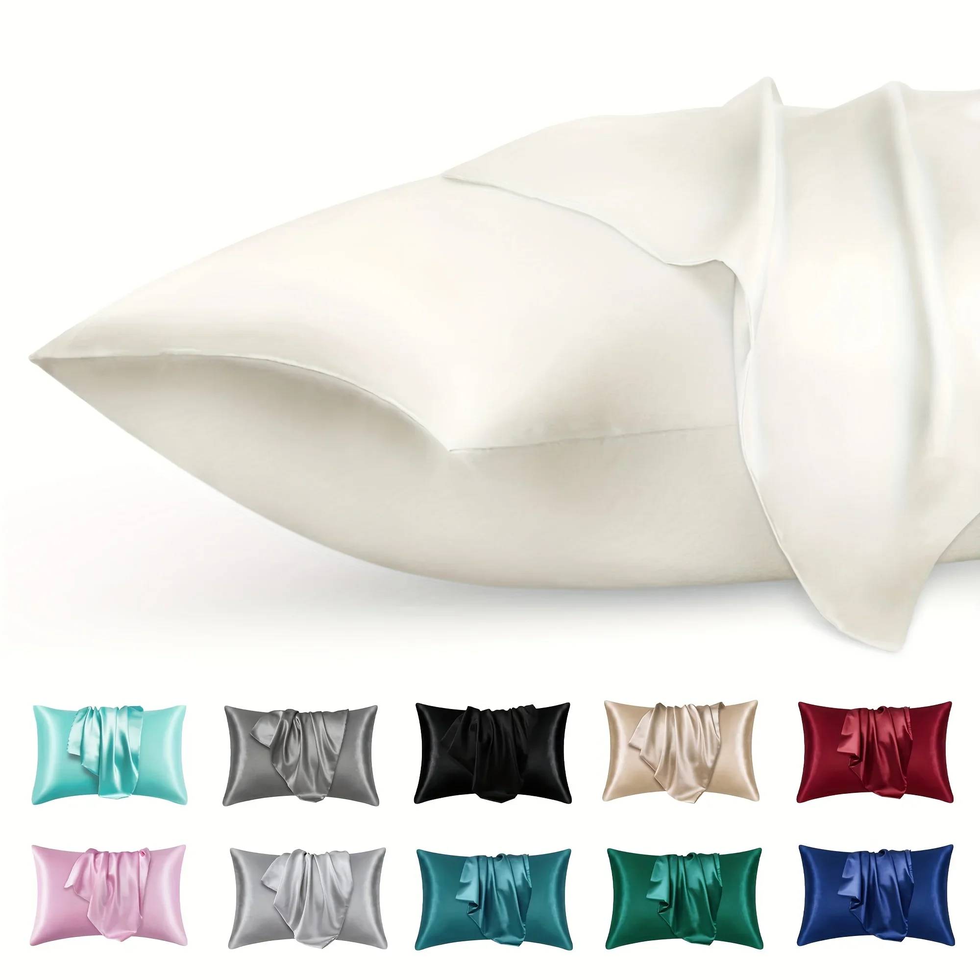 2pcs Luxury Satin Envelope Pillowcase  Solid Color, Silk Like High-End Nighttime Hair Protection, Woven Fabric, Active Printing