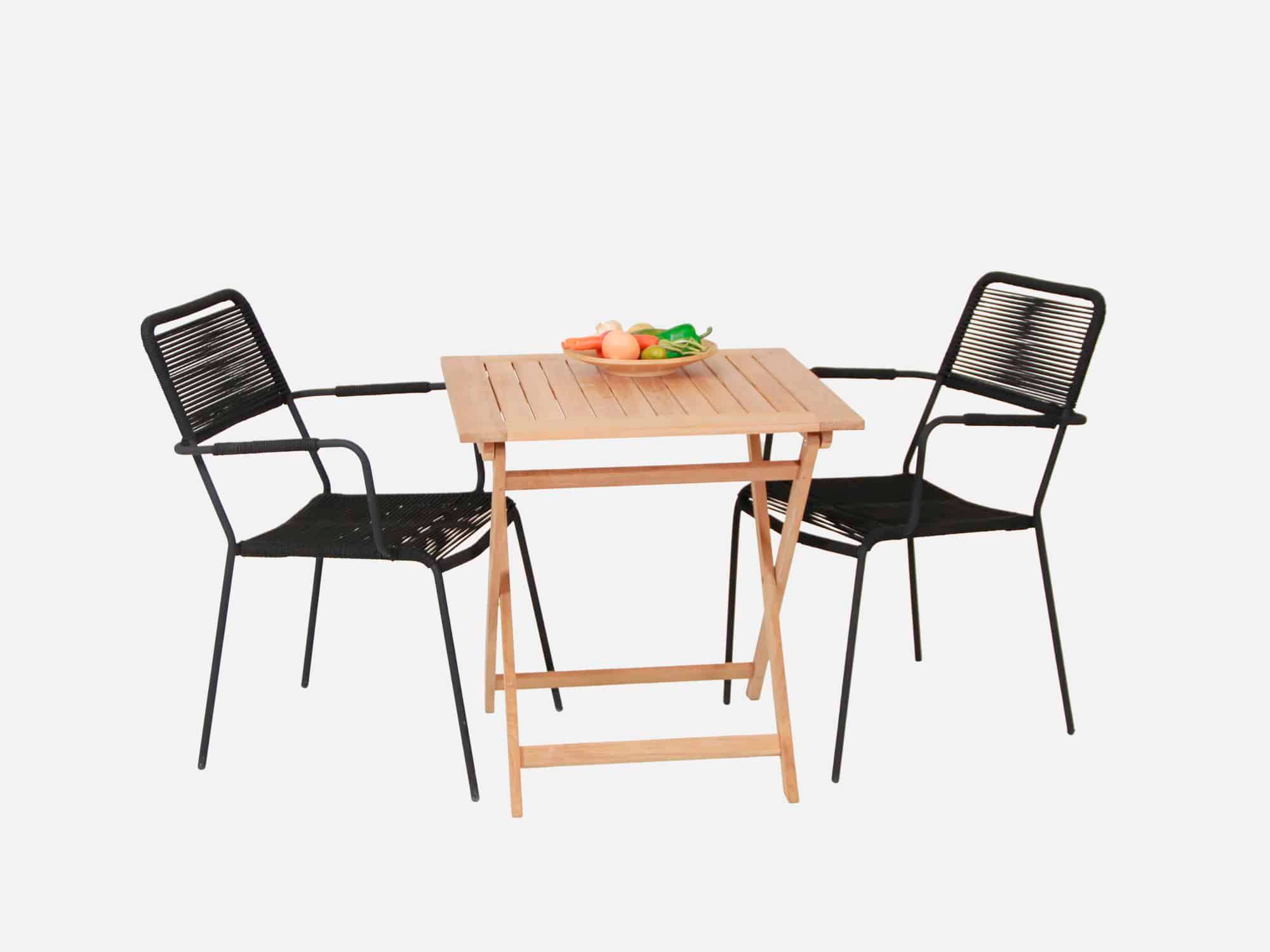 Cafesæt teak 70x70 cm York Lindos Sort.