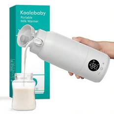 Bärbar mjölkflaskvärmare för bebisar - Trådlös resedispenser för modersmjölksersättning, Håller mjölken varm, 500 ml termosflaska i rostfritt stål, Lä - Vitt