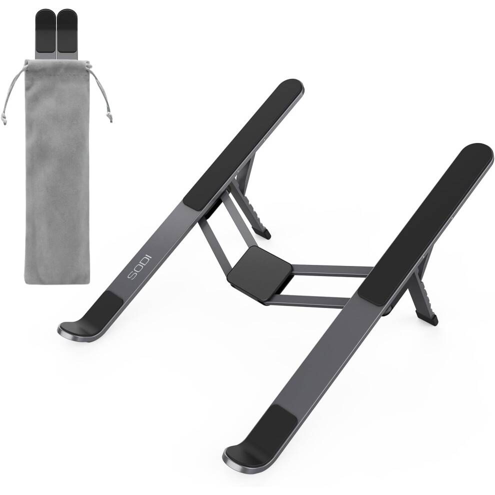 Sammenklappelig bærbar stativ i aluminium til MacBook Pro/Air, iPad, HP, Dell, Lenovo (op til 16") – Bærbar og ergonomisk, sort