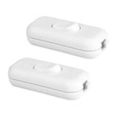 2 stycken vita inline-strömbrytare, 6 A 250 V, torpedobrytare, vippbrytare, kabelbrytare, 2-ledare och 3-ledare, för alla typer av elektriska lampor, bordslampor
