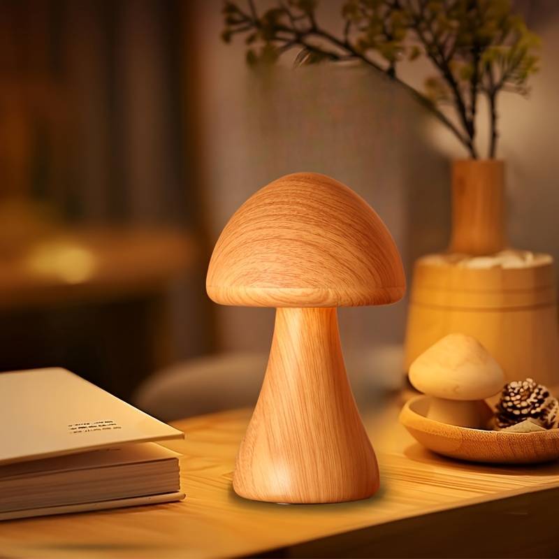 TEMU Usb Dimmable Mushroom Table Lamp With Touch Control, Smart Tri-color Mushroom Lamp, Portable Wireless Smart Lamp, Usb Rechargeable Battery Light, Dimming, Birthday Gift Night Lights