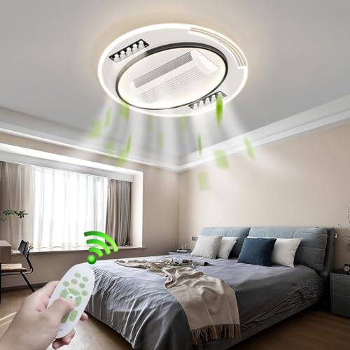 Lågprofil takfläktar med lampor 100 cm infälld takfläkt ljus med fjärrkontroll Vit LED-fläkt takbelysning Steglös Dimbar Bladlösa takfläktar för sovrum Tyst fyrkantig fläkt ljuskrona