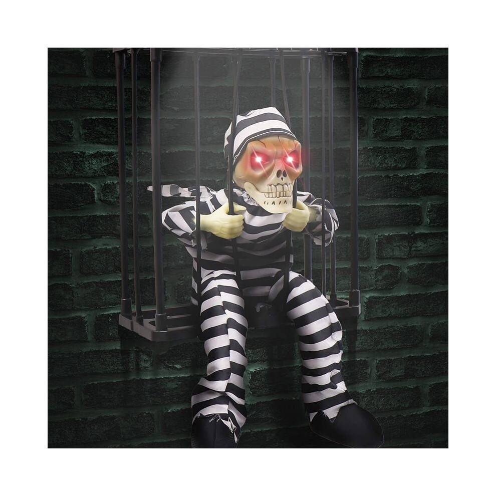 Screaming Animated Halloween Decorations, Halloween Decor Prop with Motion Sensor, Scary Skull Cage Prisoner,B