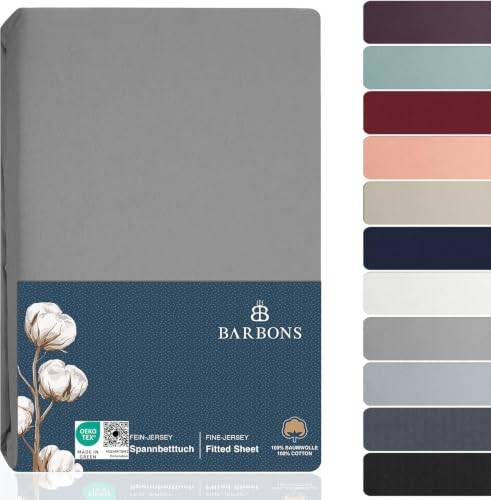BARBONS Spannbettlaken 120x200cm - 100% Baumwolle Spannbetttuch Hellgrau