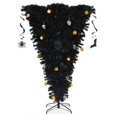 180 cm svart konstgjord julgran upplyst Halloween-träd med 270 lila LED-ljus