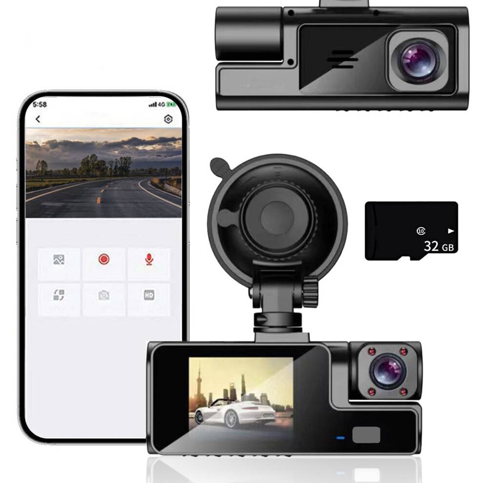WiFi Dash Cam Front Inside1080P FHD med infrarødt nattesyn140Vidvinkel APP16GB kort inkluderet, biltilbehør