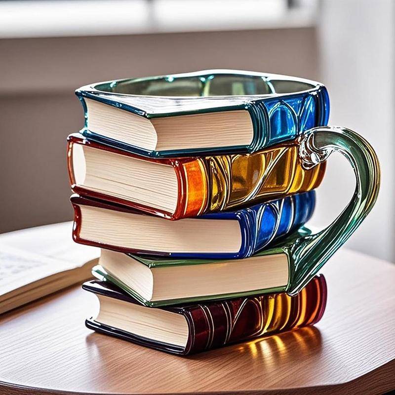Målad Bokmugg 11Oz Nyhet 3D Målade Böcker Kaffemugg Unik Färgglad Resin Böcker Stapel Kaffekopp Samling Gåvor