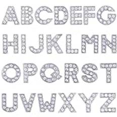 SUNNYCLUE 1 låda 52 st strass glidpärlor alfabet bokstäver ädelstenar bokstäver berlocker glänsande A-Z alfabet bokstäver berlocker glidare berlocker distanser lösa pärlor för smyckestillverkning