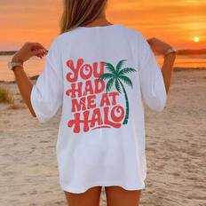 You Had Me At Halo Plus Size Women&#39;s Summer New Casual Vacation Slogan Rundhalsad Kortärmad Vit T-shirt Bekväm och enkel Damtopp - Vitt (0XL,1XL,2XL,3XL,4XL)