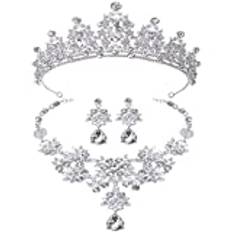 1 Set Krona Halsband Tiaror För Kvinnor Bröllop Smycken Set Rhinestone Prinsess Drottning Kröner Pannband Quinceanera Kronor Drottning Kron Set Tiara Kläder Brud Strass Tillbehör