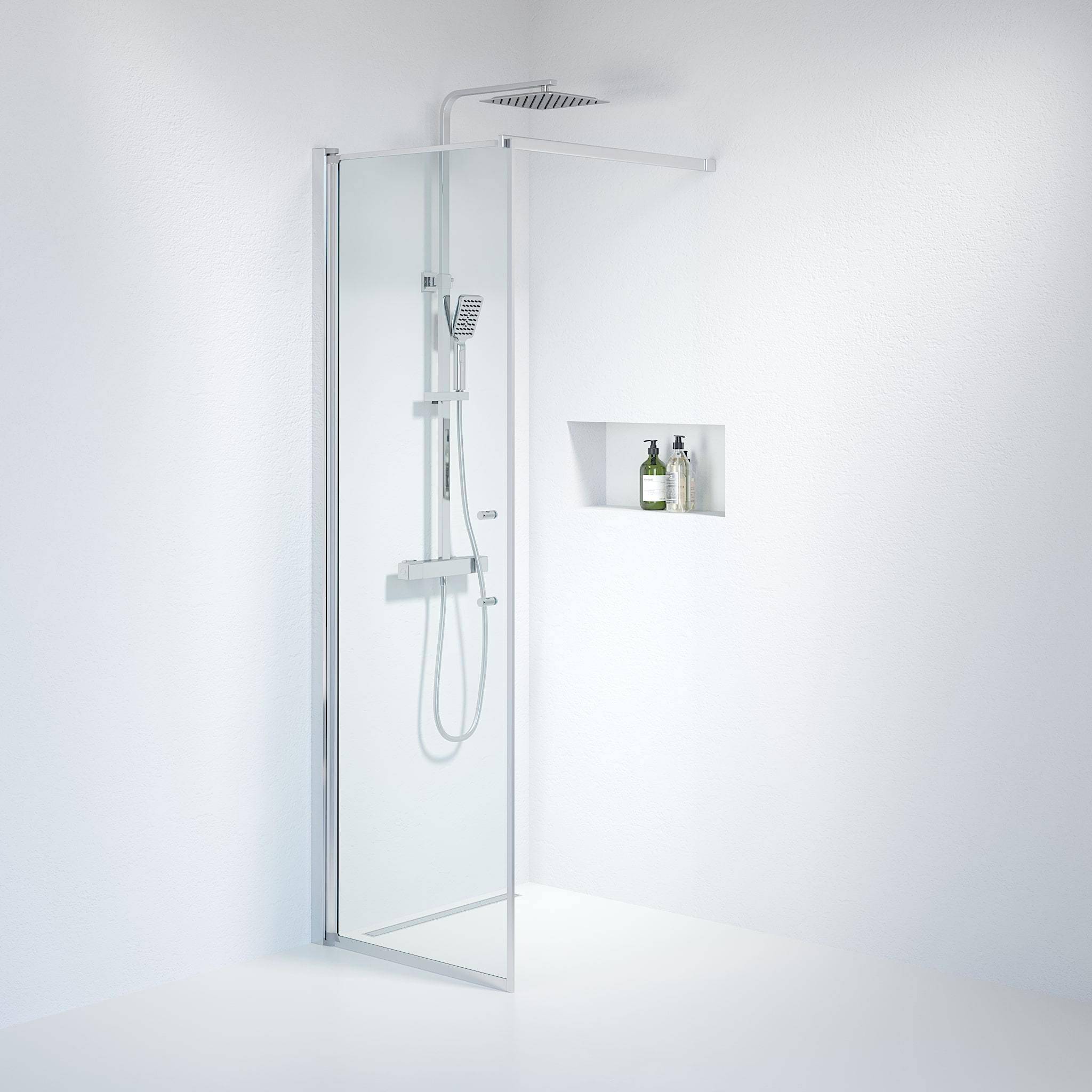 Vänern Brusevæg, Krom Profil, Klar Glas - 80 cm