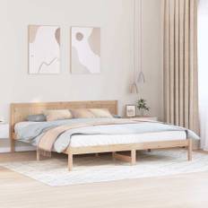 vidaXL Sengestel med hovedgærde Brun 200 x 200 cm Massivt fyrretræ
