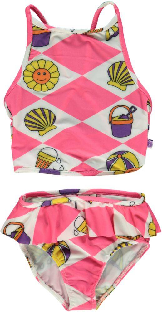 Bikini til børn med sommerferie symboler - Pink / 11-12