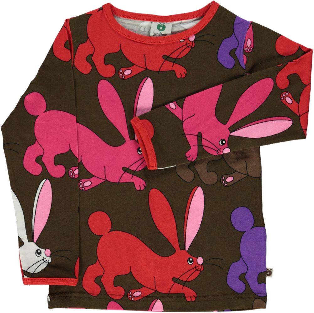 Langærmet bluse med kanin - Brown / 2-3