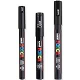 Posca - Superfina färgpennor – PC-1MR, PC-1M, PC-3M – svart bläck – 3 stycken