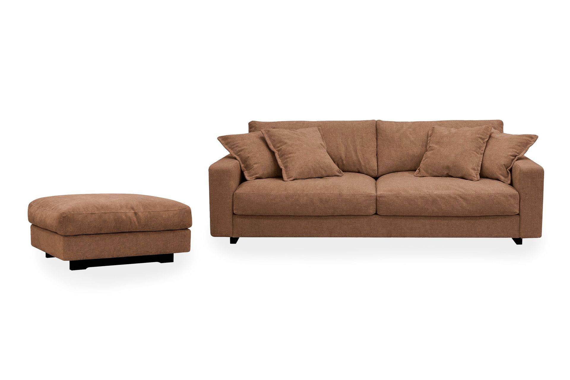 Valencia sofagruppe ekstra dyb 3-personers sofa + fodskammel i chenille - Rustbrun