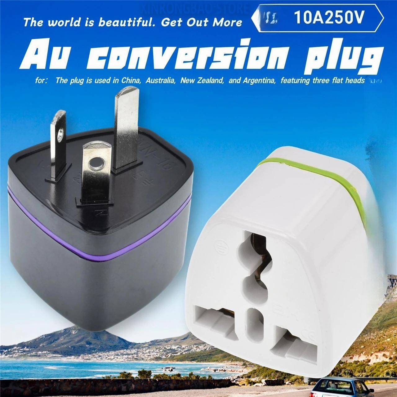 Universal EU US UK to AU Type I Travel Plug Adapter, 250V Power Converter for Australia New Zealand Argentina China