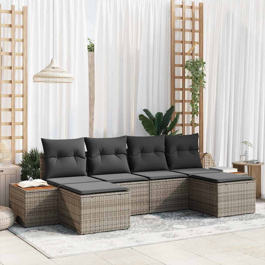 vidaXL Havesofa Sæt med pude 6 pcs Grå Poly Rattan