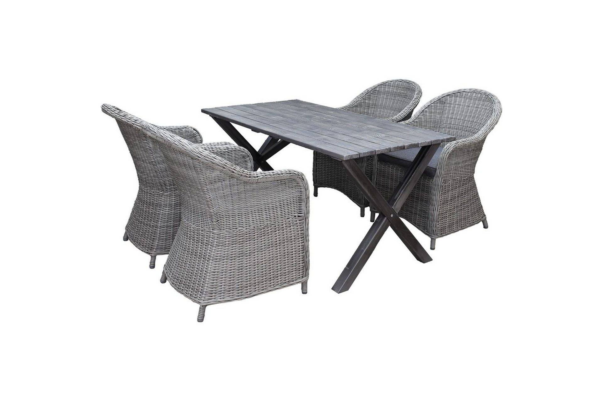 Utomhusmöbelgrupp 150 cm Bord & 4 Belize grå stolar Grå - Matgrupp utomhus Massivt trä