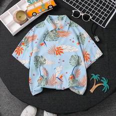 Tween Boys Vacation Casual Mångsidig Bekväm botaniskt tryck Lapel Front Öppen Lösvävd skjorta - Multifärgad (8Y,9Y,10Y,11Y,12Y)