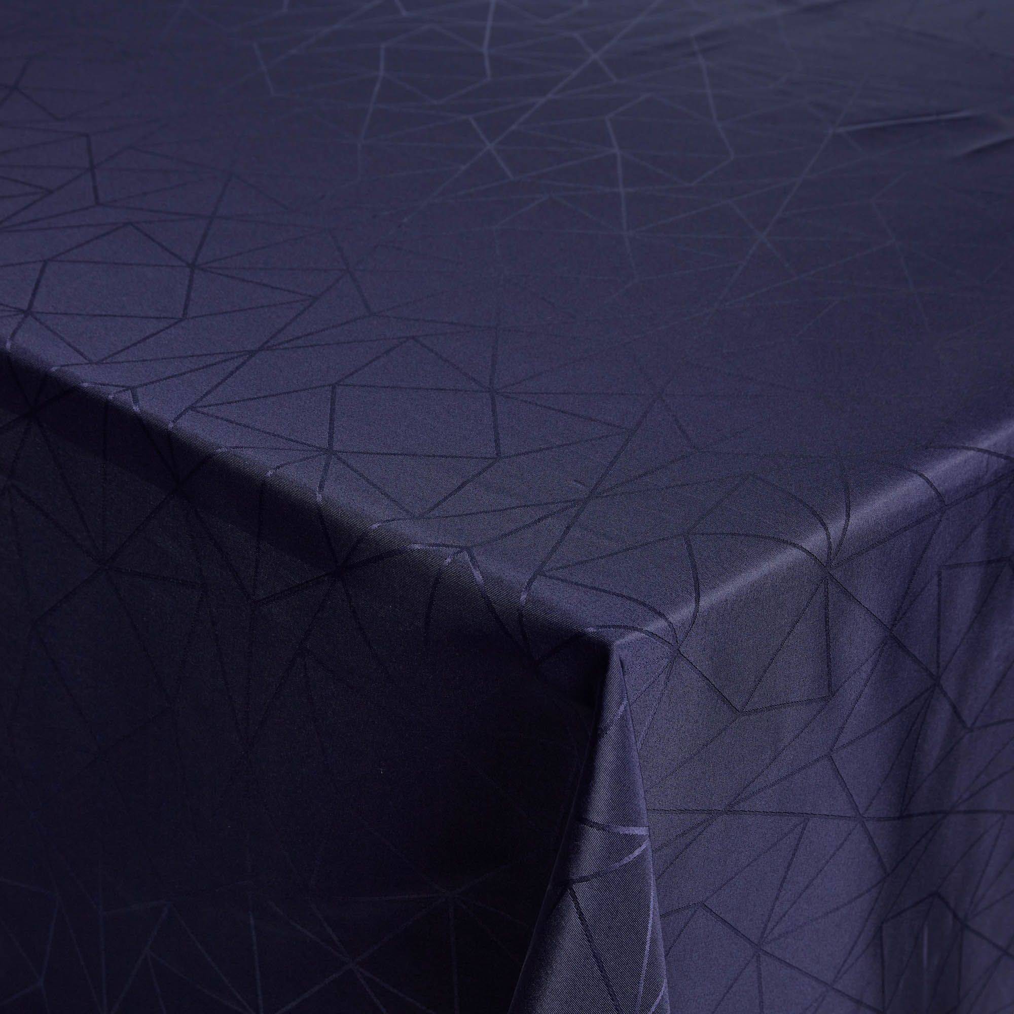 Borddug - 140x420 cm - Damask dug - Mørkeblå tekstildug - Jacquardvævet dug med geometrisk mønster - Ekstra lang dug