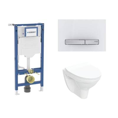 Geberit Duofix 112 cm toiletpakke inkl. Ifö Spira Classic væghængt toilet + toiletsæde, Geberit Sigma50 square hvid/krom