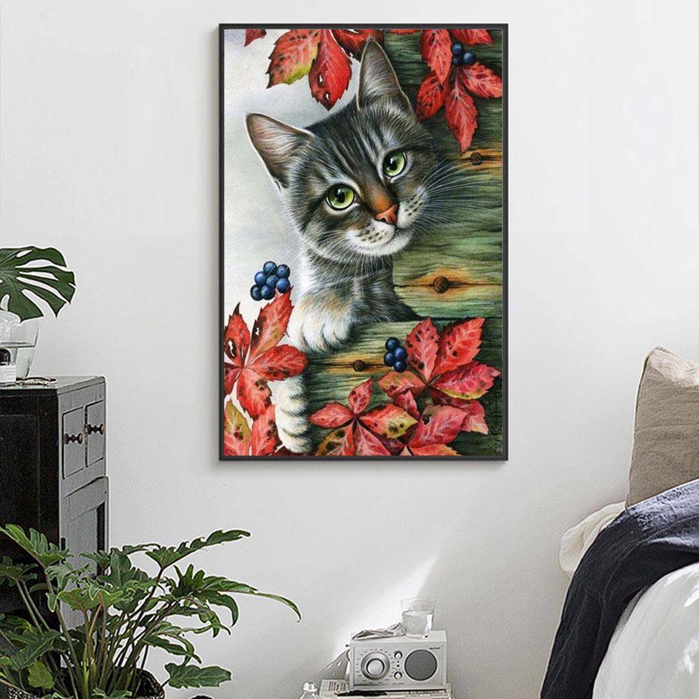 Korsstygnsbroderisatser Lazy Lovely Cat Bomullstrådsmålning DIY Handarbete 50X70