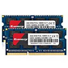 Kuesuny 8GB Kit (2X4GB) DDR3L / DDR3 1600MHz Sodimm Ram PC3L / PC3-12800S PC3L / PC3-12800 1.35V / 1.5V CL11 204 Pin 2RX8 Dual Rank Non-ECC Unbuffered Memory Ram Ideal för Notebook Laptop Upgrade