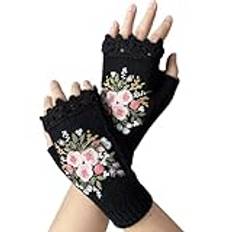Uoqpty Vinterhandskar för kvinnor | Blomsterhandskar stickade broderade, vintertillbehör Varma handskar Handgjorda för kvinnor Barn Pojkar Barn Flickor Män