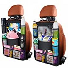 URAQT Car Organizer, Kids Car Organizer med 8 fickor, Super Capacity Kids Car Seat Protector med genomskinlig ficka för surfplatta iPad Flaskor Leksaksbok (2 st)