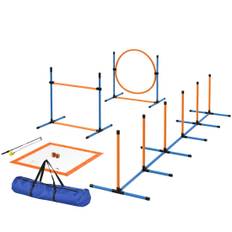 Hund Agility Set 9 delar Agility Utrustning för Hundträning Häckset med Slalomstolpar Hoop Hoop 2 Bollar Höjdjusterbar Häck Koor