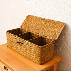 1 st Seagrass Woven Box, Hem Display Dekor Förvaringsbox, Presentförpackning Box, Nyårspresentförpackning och förvaringsbox, Sovrum Vardagsrum Hem Org - Gul (En-Storlek)