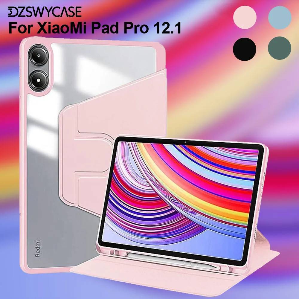 Case for Redmi Pad Pro 12.1" 2024, for Xiaomi Poco Pad 12.1, Rotating Stand Auto Sleep Wake with Pencil Holder Protective Cover