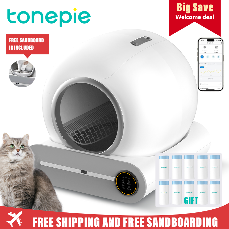 Tonepie 65L Automatic Intelligent Cat Litter Box Self Cleaning Fully Enclosed Pet Litter Box Litter Tray English Versions