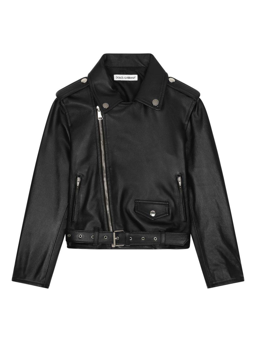 Dolce & Gabbana Kids - skinnjacka i bikermodell - barn - fårskinn/Viskos - 5 - Svart