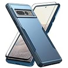 Asuwish Telefonfodral för Google Pixel 7 Pro 5G med härdat glas skärmskydd skydd och tunn hybrid helkropp skyddande celltillbehör Pixel7Pro Pixel7 XL sju 7Pro 6,7 kvinnor män blå