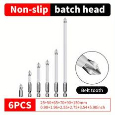 TEMU 6pcs Non-slip Magnetic Phillips Head Electric Driver Screw Set - High Hardness Hand Drill Bits For Electric Screwdrivers