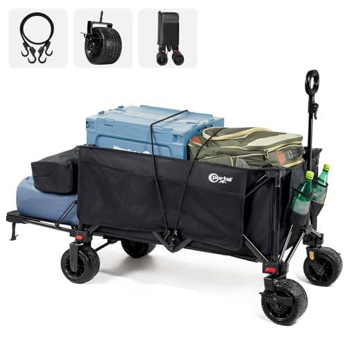 Portal festivalvagn med justerbara bakluckebromsar 300 L strandvagn för sand med breda hjul campingvagn slitstark hopfällbar vagn hopfällbar släpvagn buggy för trädgårdsevenemang