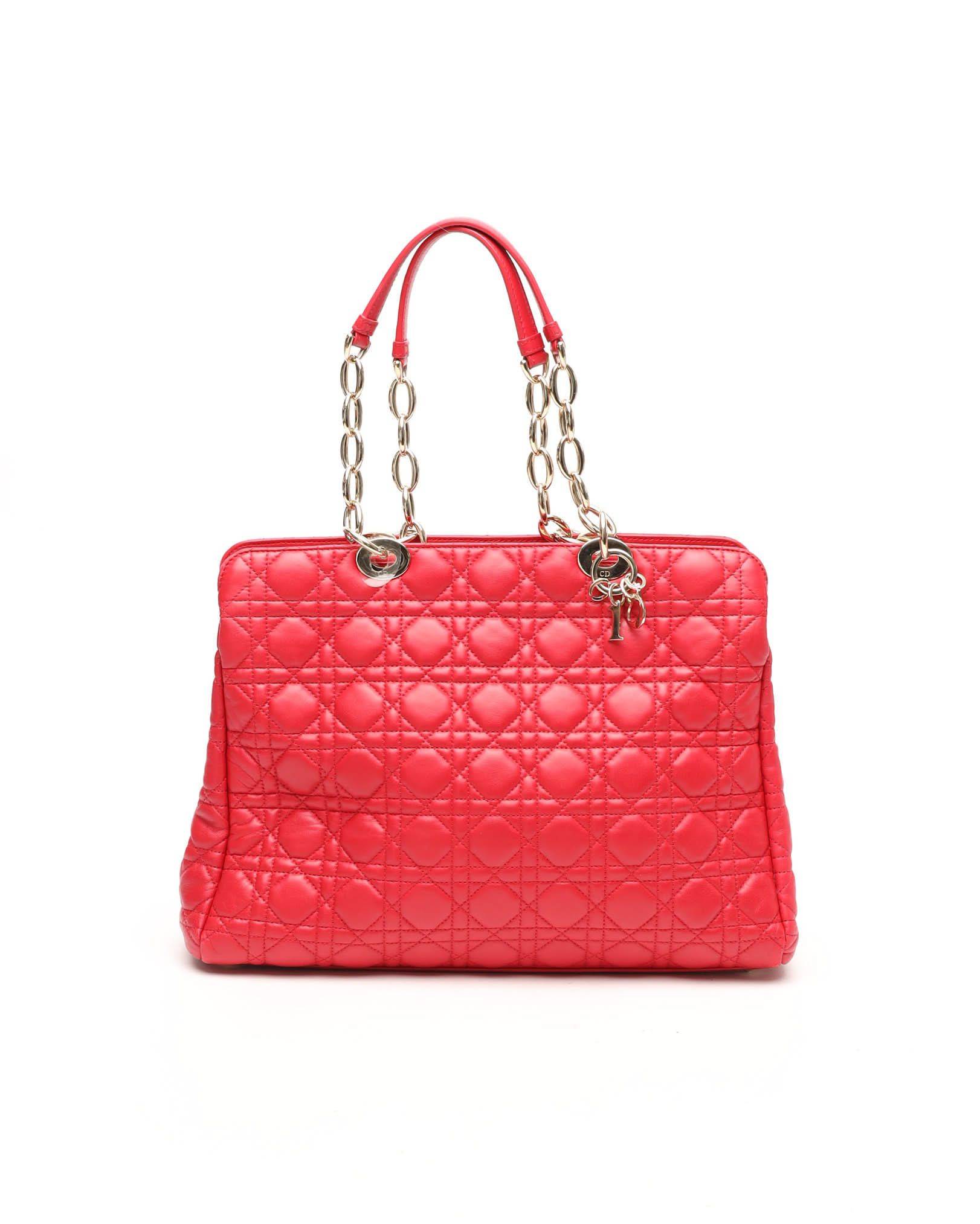 Christian Dior Cannage Soft Shopping Tote Bag - Red - One Size