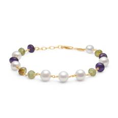 Mads Z "Treasure" armbånd 14kt. guld m. grøn granat, ametyst og perle (18,5-20,5cm)