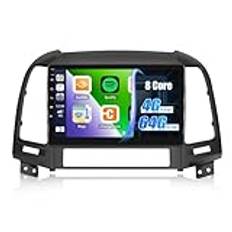 4G+64G CAMECHO Android 13 bilradio med navigator för Hyundai Santa Fe 2006–2012,8 Core–9 tum dubbel din bilradio pekskärm med Carplay Android bil Bluetooth FM/RDS Mirror Link DSP