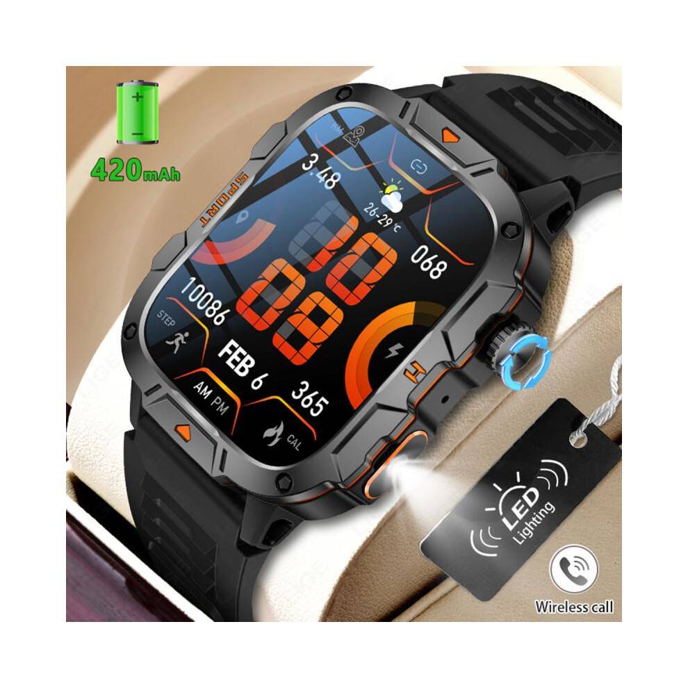 (Black and gray two-color tape black shell) LIGE Smart Watch for Men Bluetooth Call IP67 Waterproof Fitness Tracker Sport Wristwatch Black QX12