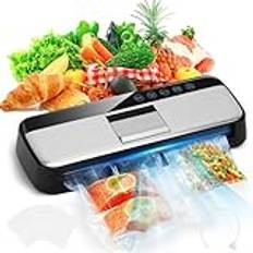 Vacuum Sealer Machine, 70 Kpa Food Vacuum Sealer med dubbla motorer, 7 mm värmetråd, One-Touch LED-tätning, för torr och fuktig mat färsk konservering med 15 tätningspåsar och 1 luftsugsslang