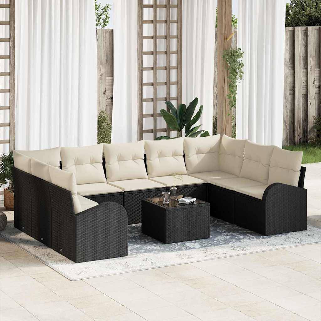 vidaXL Sofa Sæt med pude 10 pcs Sort Poly Rattan