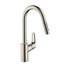Hansgrohe Focus køkkenarmatur i Steel look med svingtud og udtrækstud