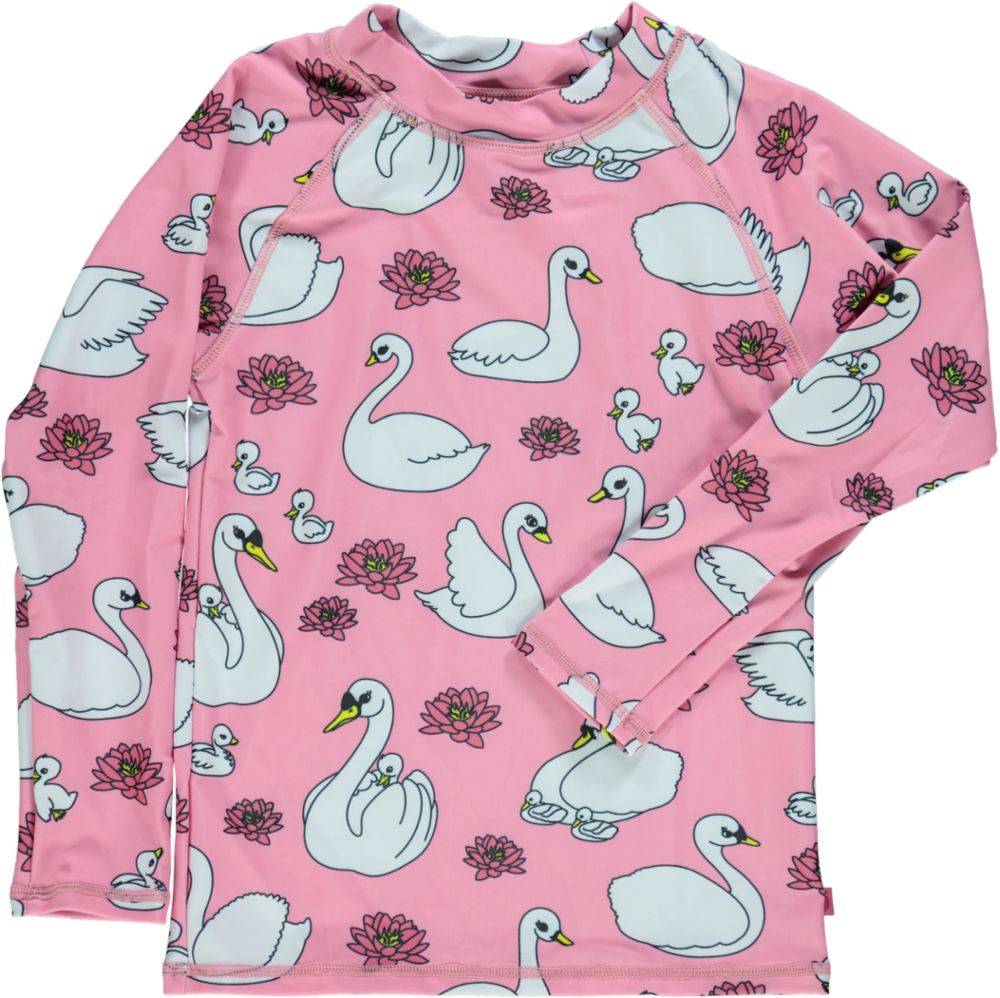 UV bluse til børn med lange ærmer og svaner - Pink / 4-5