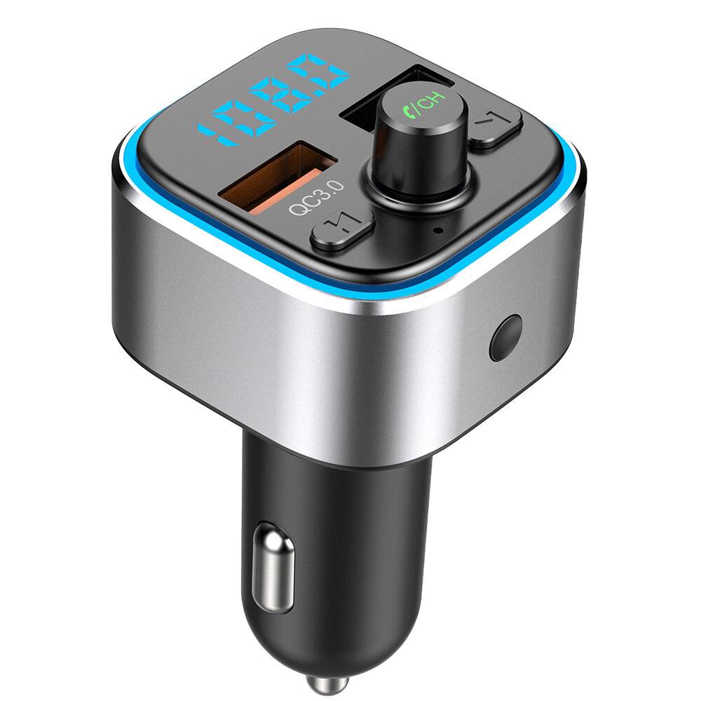 T32 bluetooth V5.0 FM-sändare QC3.0 USB-bil laddare 6 färger Ambient Ring Lights Digital Display Hands-free-samtal Trådl